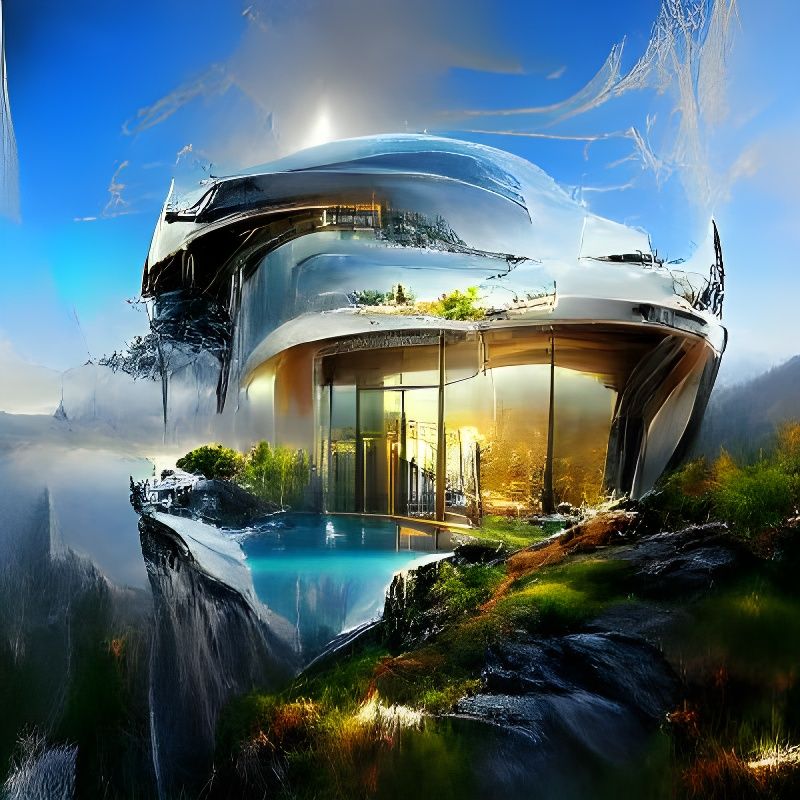Futuristic Luxury Villa on Mountaintop in Digital Art Style