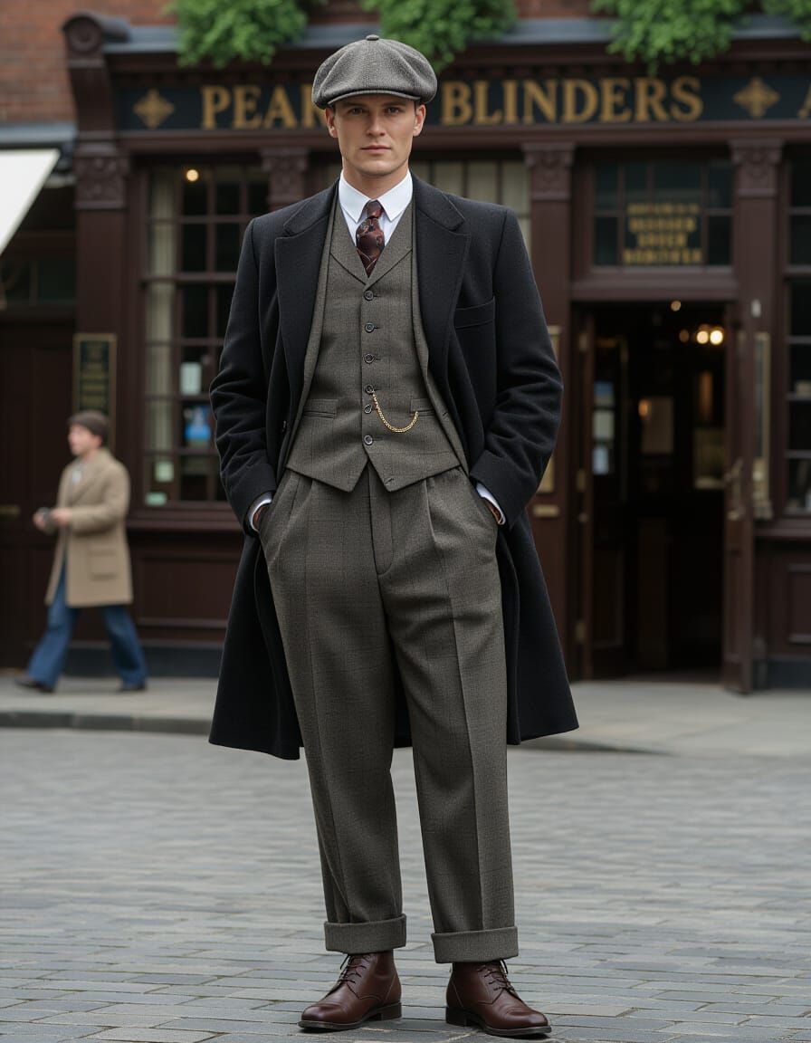 1930s Gentleman in Tweed Suit Outside Peaky Blinders Pub