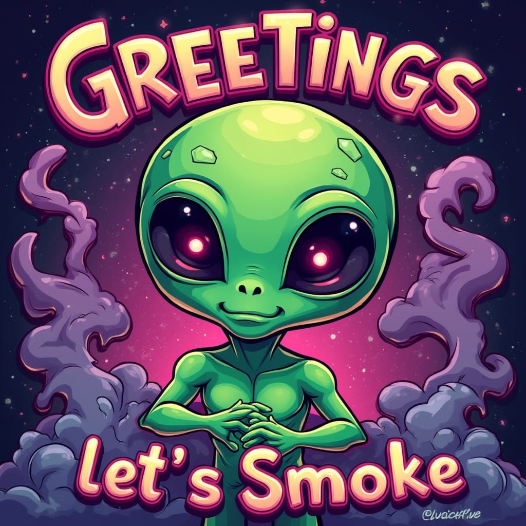 Playful Green Alien Invitation in Comic Book Style