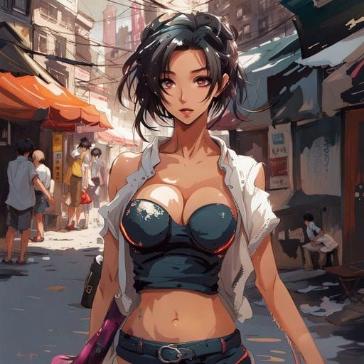 Beautiful Asian Woman in Splash Art Style