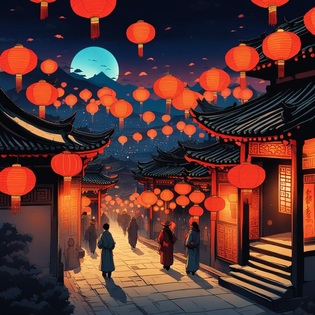 Festive Chinese New Year in Ancient Cityscape