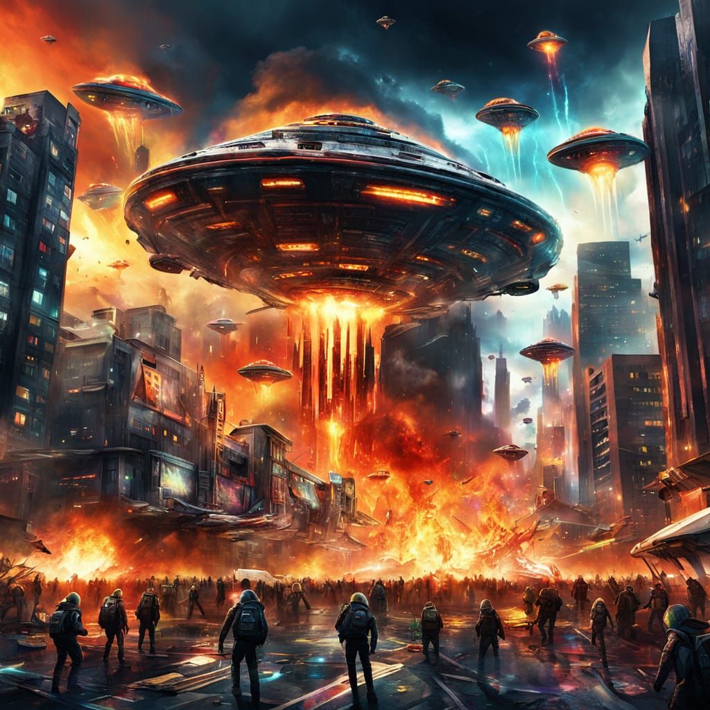 Space Aliens Invade City in Science Fiction Art