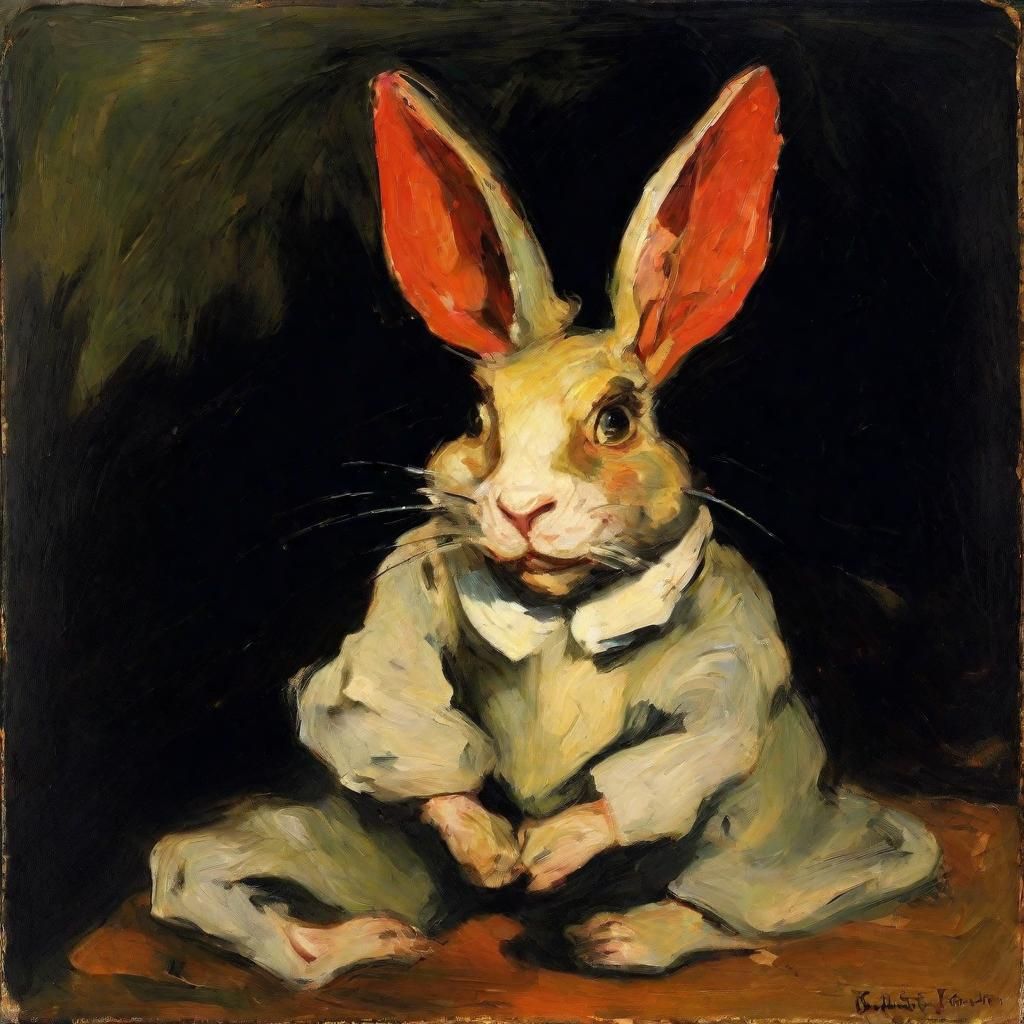 Menacing Rabbit Portrait Inspired by Expressionism and Roman...