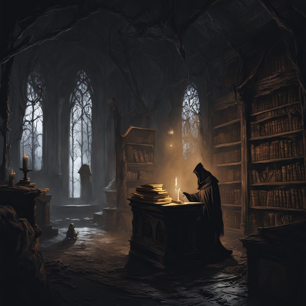 Plague Doctor in Gothic Library Concept Art