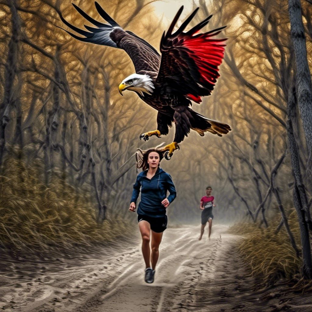 Eagle Chasing Woman into Dark Forest