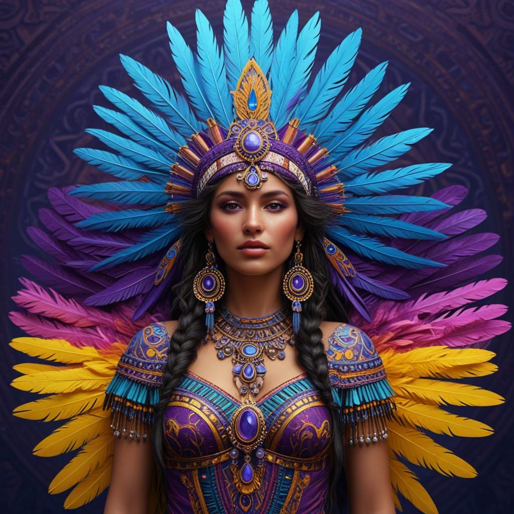 Ethereal Goddess of the Andes in Vibrant Plumage