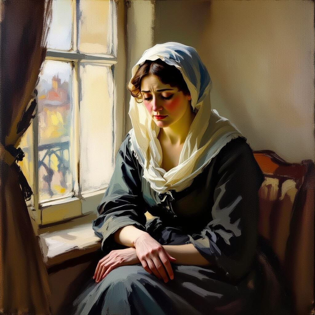Melancholic Widow in Impasto Style