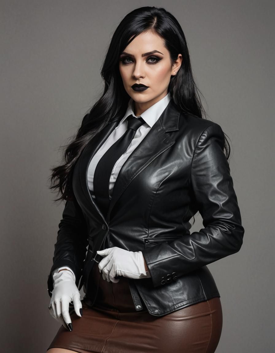 Gothic Businesswoman in Leather Outfit