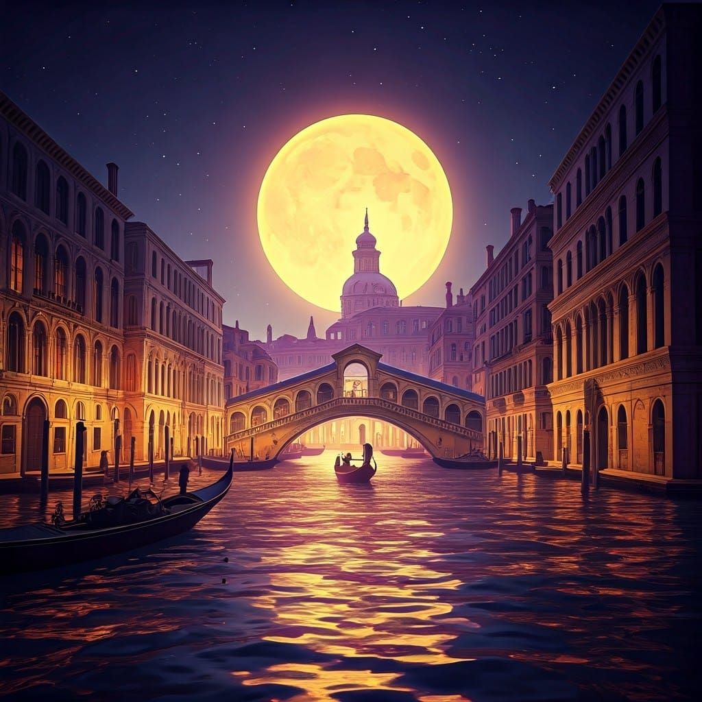 Breathtaking Venice Night Scene with Yellow Moon