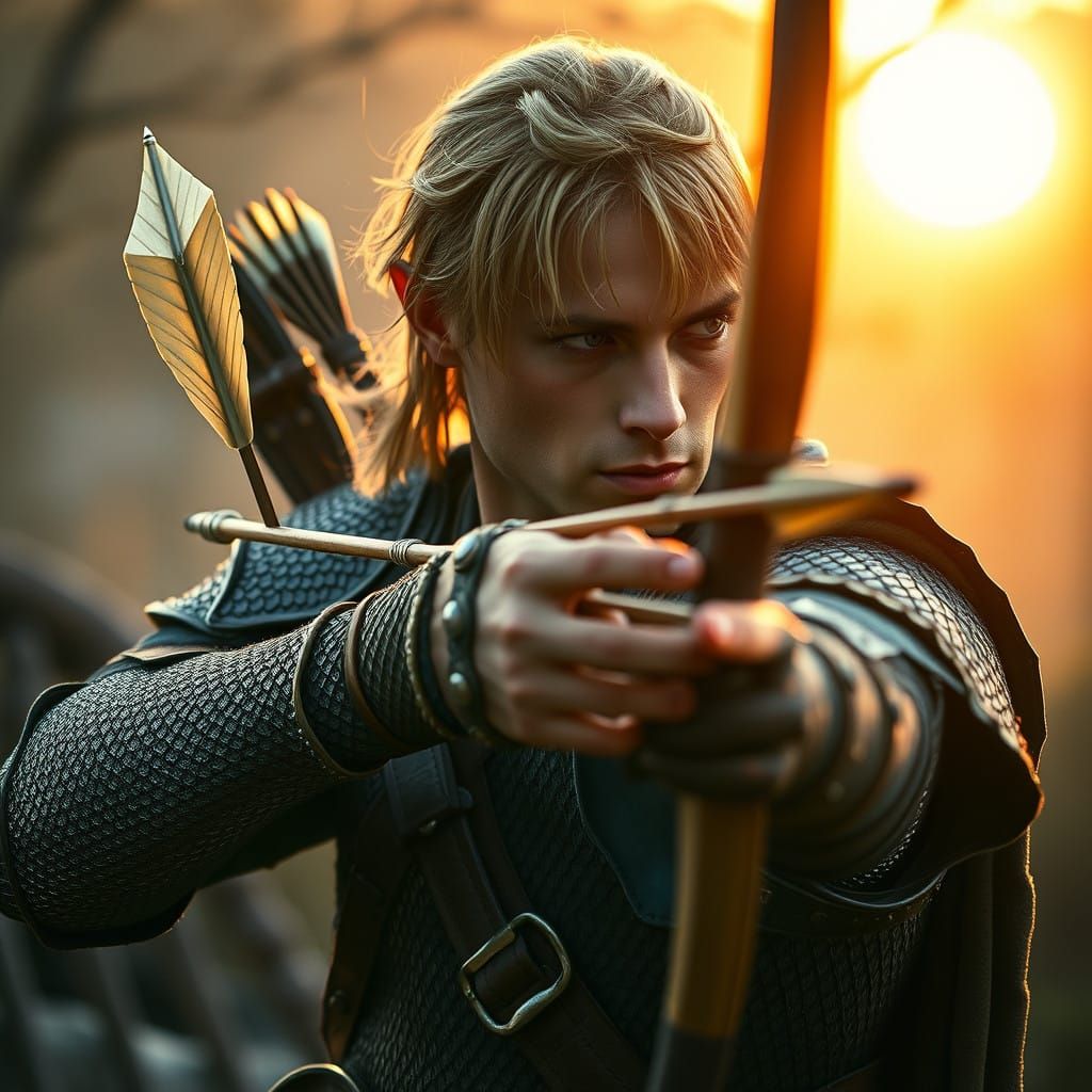 Majestic Half-Elf Archer Reaches for Quiver of Elohna in Epi...