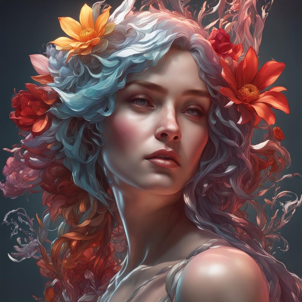 Glass Flower Portrait in Hyperdetailed Style