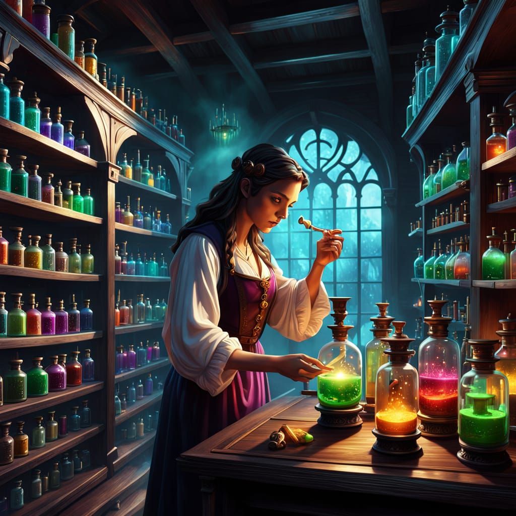 Magical Potion Lab with Glowing Elixirs