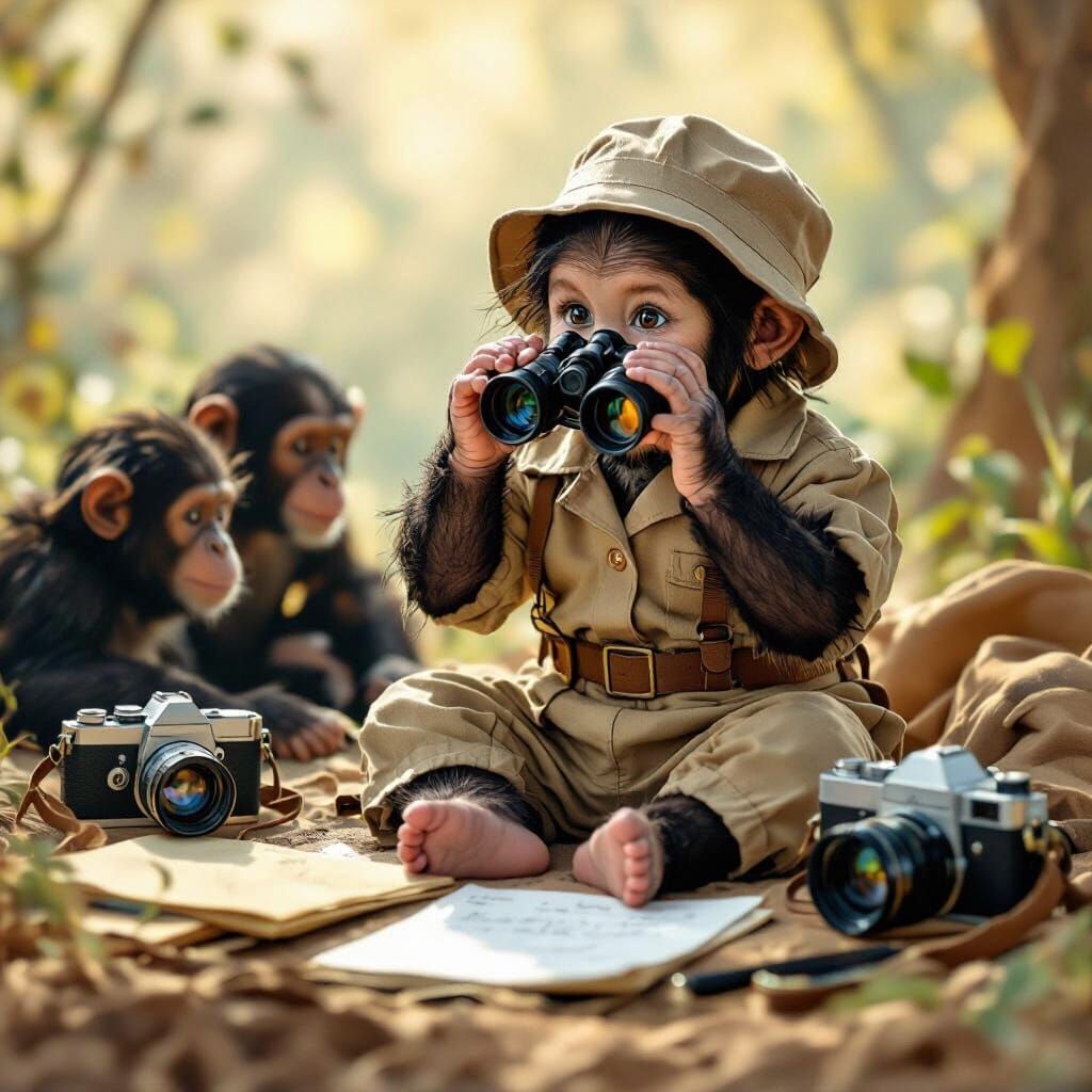 Baby Jane Goodall Observes Chimpanzees