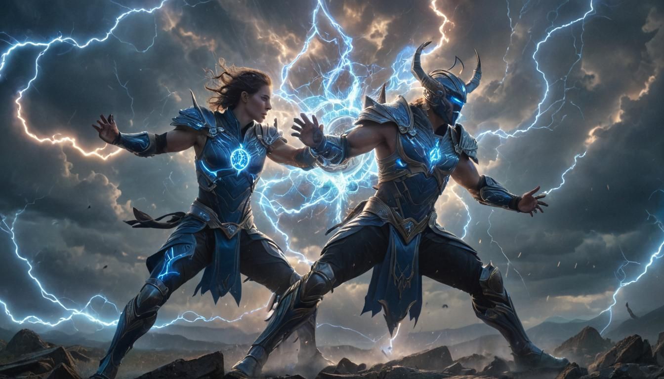 Cyberpunk Warrior Smashes Shattered Mirror of Electric Blue...