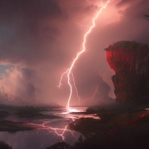 Dramatic Thunderstorm with Lightning in Detailed Matte Paint...