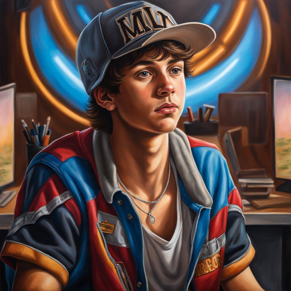 Hyperrealistic Portrait of a Teenage Boy at Desk