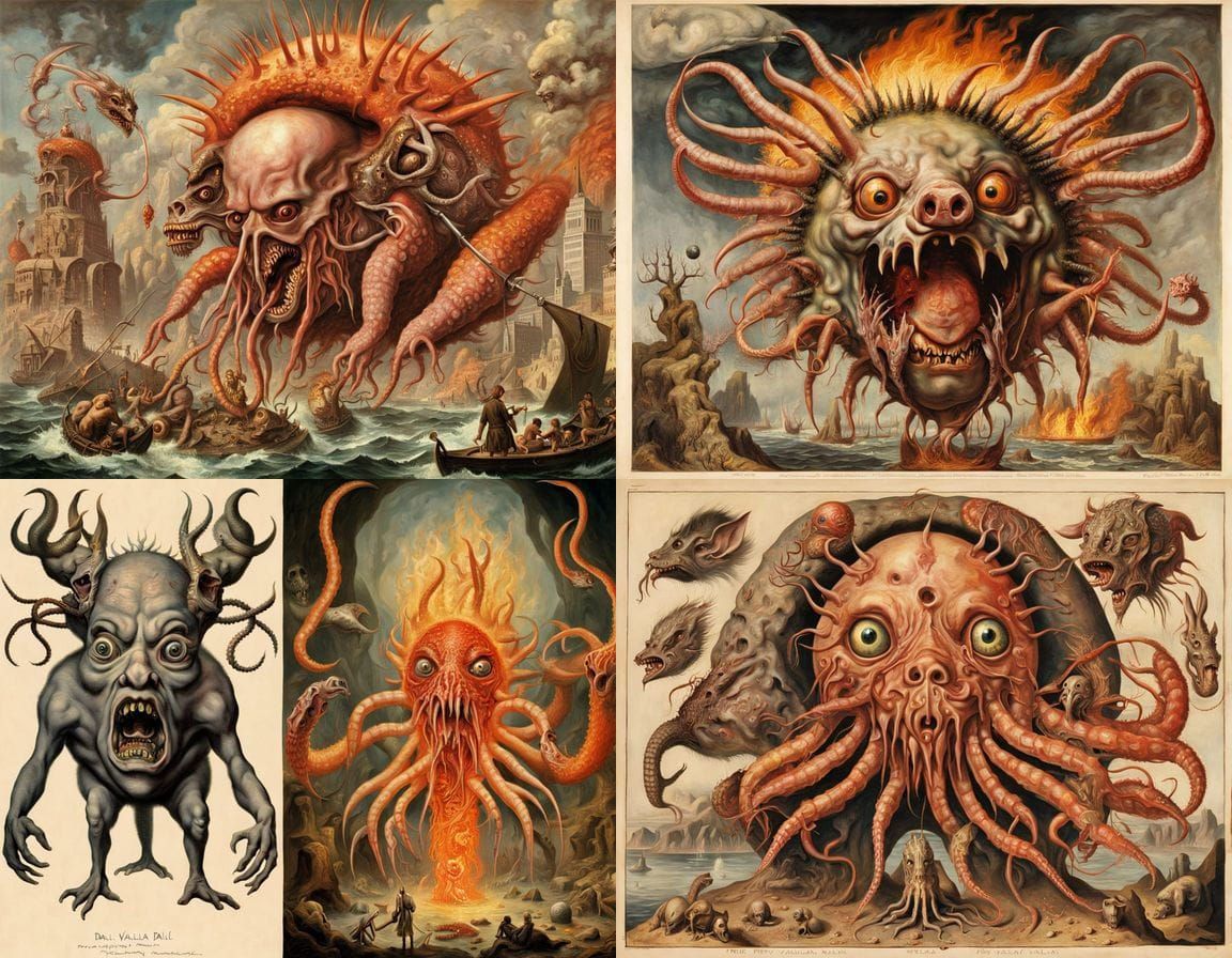 Cyberpunk Hybrid Creature in a Fiery Valhalla