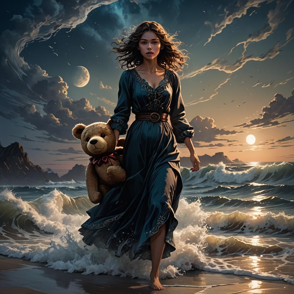 Mystical Moonlit Beach Scene in Dark Fantasy Art