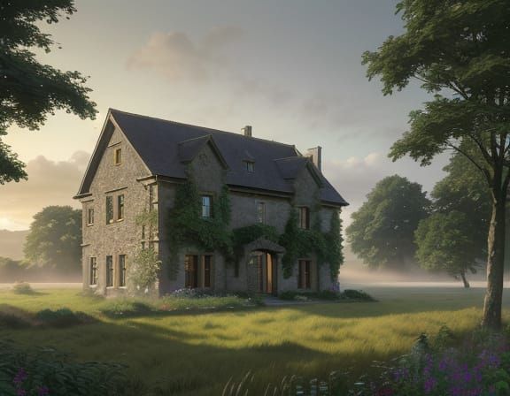 Surrealistic Architectural Masterpiece in Idyllic Field Sett...