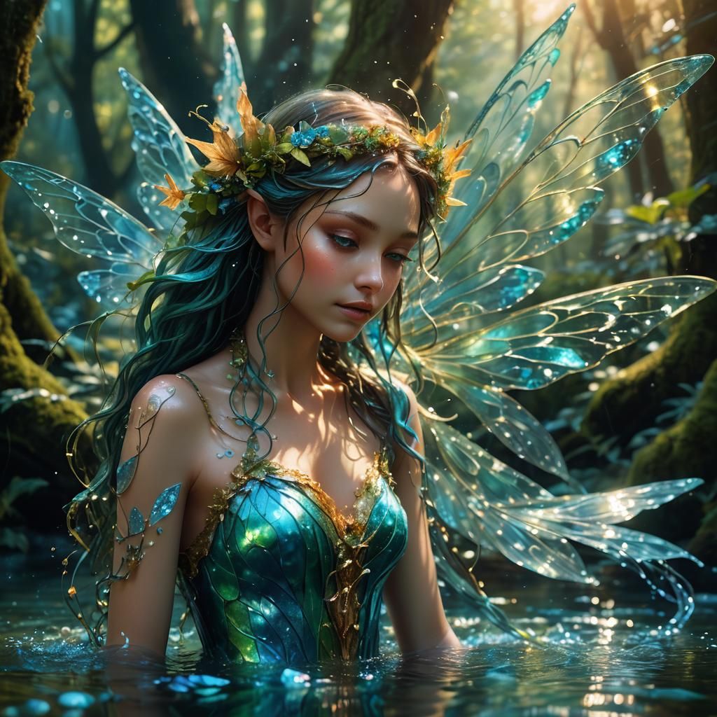 Shimmering Water Fairy in Lush Forest Concept Art