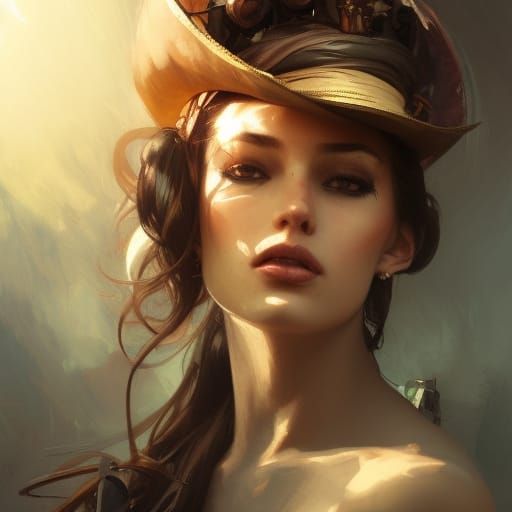 Romantic Pirate Girl Portrait in Hyperdetailed Style