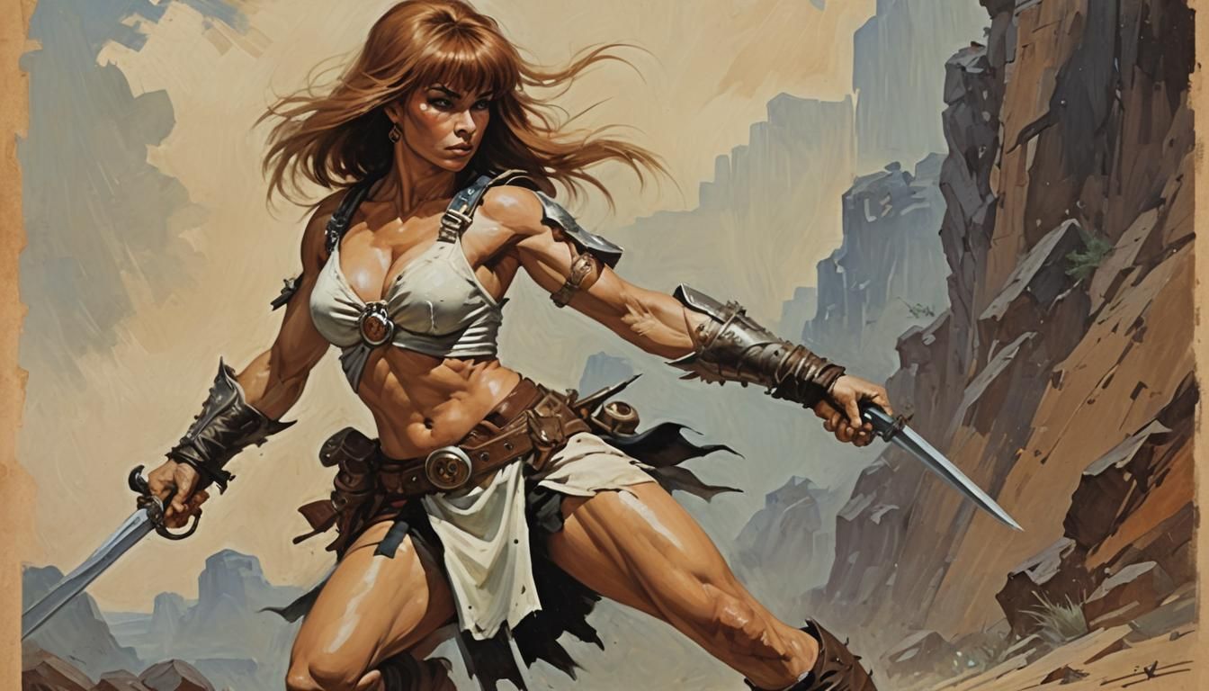 Heroic Female Warrior in Frazetta Style