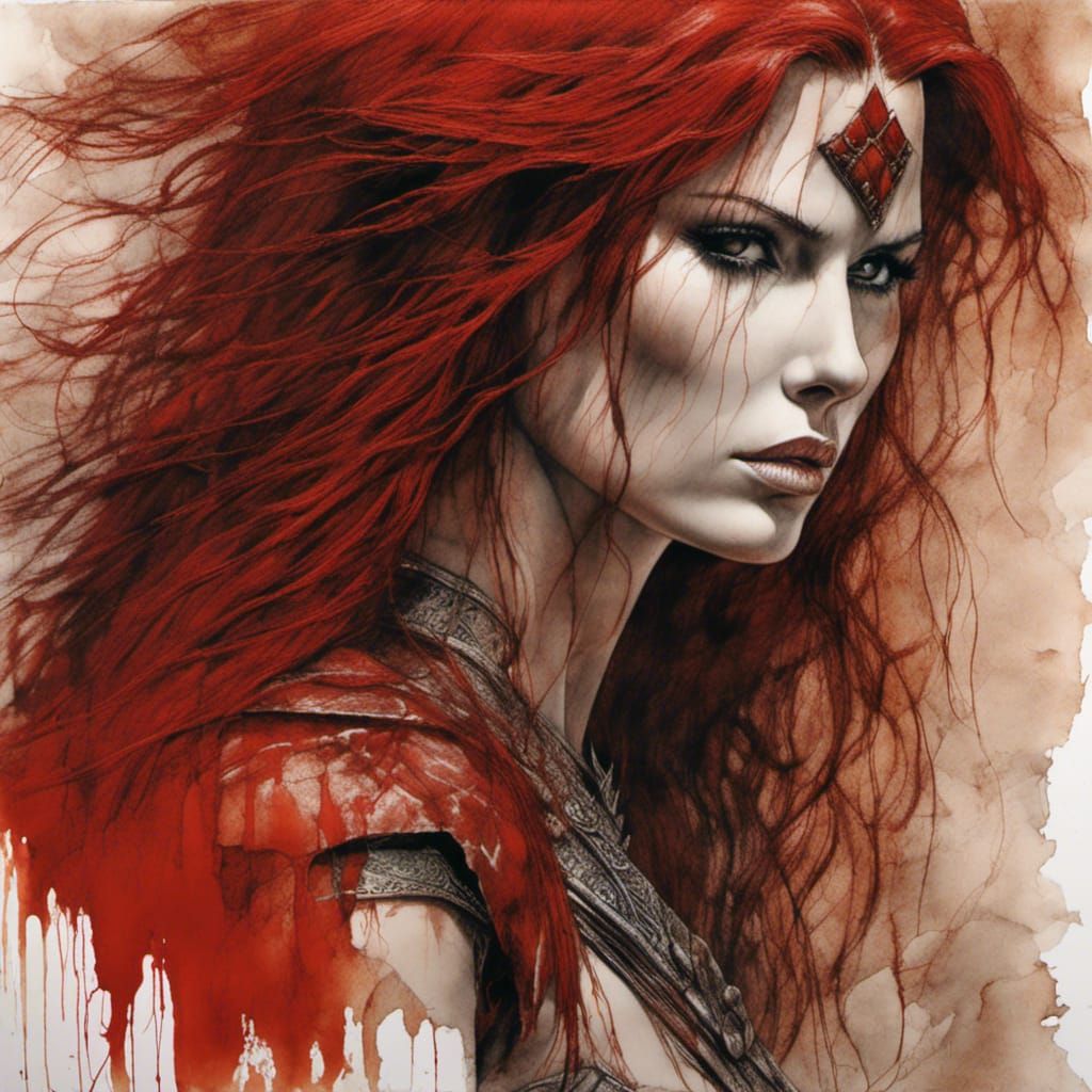 Hyperdetailed Portrait of Red Sonja by Royo