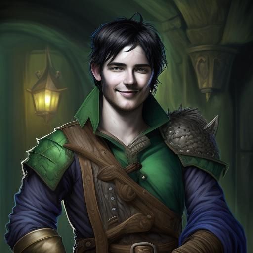 Fantasy Blacksmith with Blue Skin in D&D Style