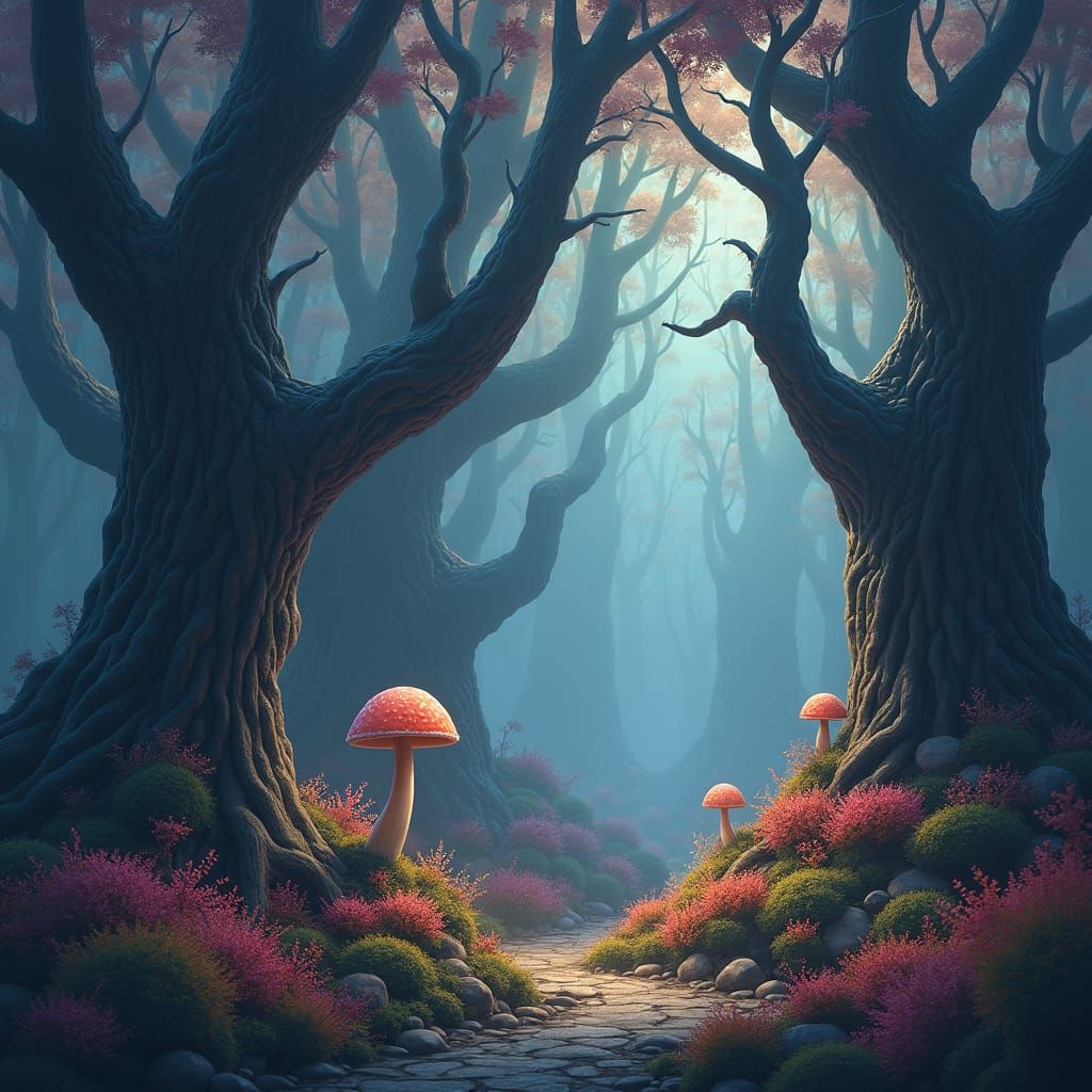 Mystical Runic Forest with Mushroom Character in Matte Paint...