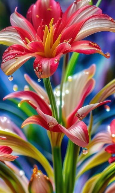 Hyperrealistic Amaryllis Flower Portrait with Dew Drops
