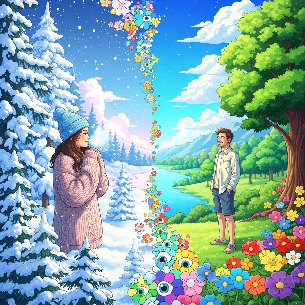 Surreal Seasonal Landscape: Winter Meets Summer