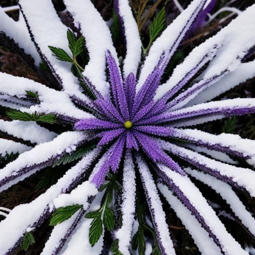 Purple Herb Flourishes on Snowy Forest Floor