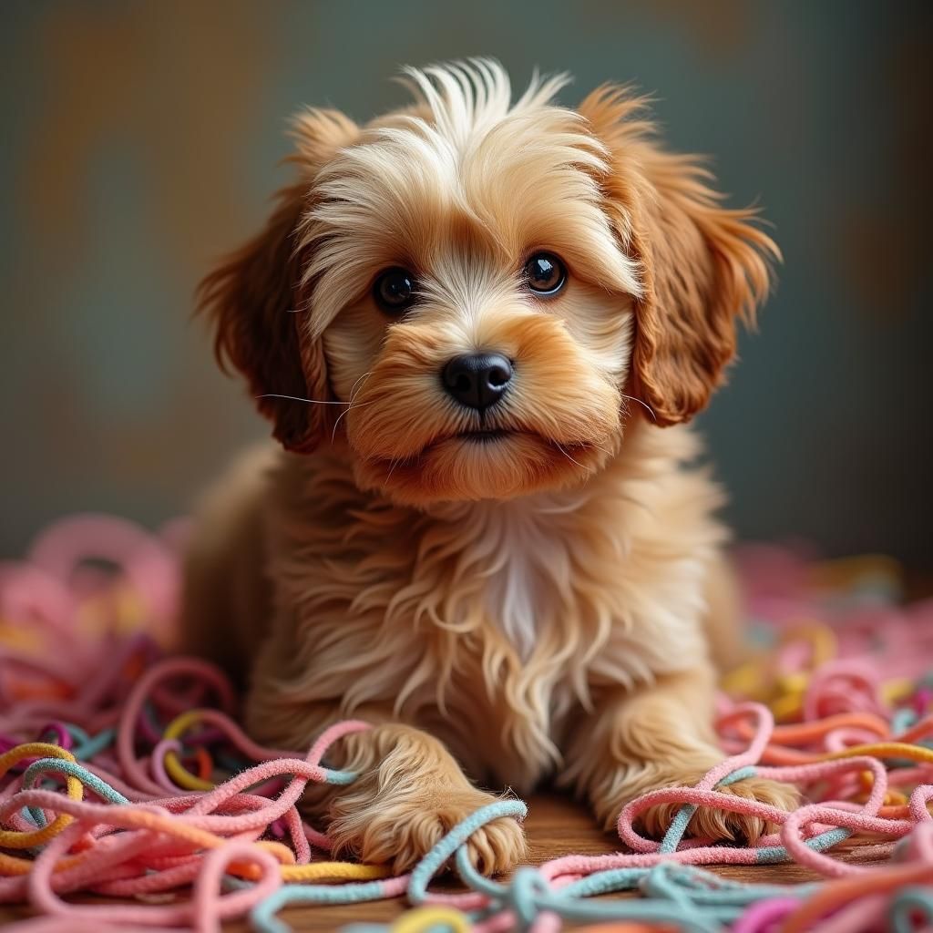 Puppy's Silly String Adventure: A Realistic Pet Portrait