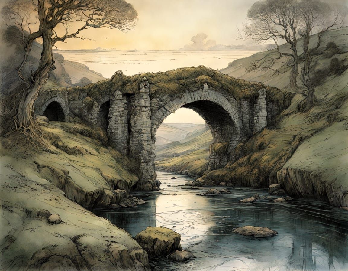 Medieval Stone Bridge Illuminated by Noctilucent Light