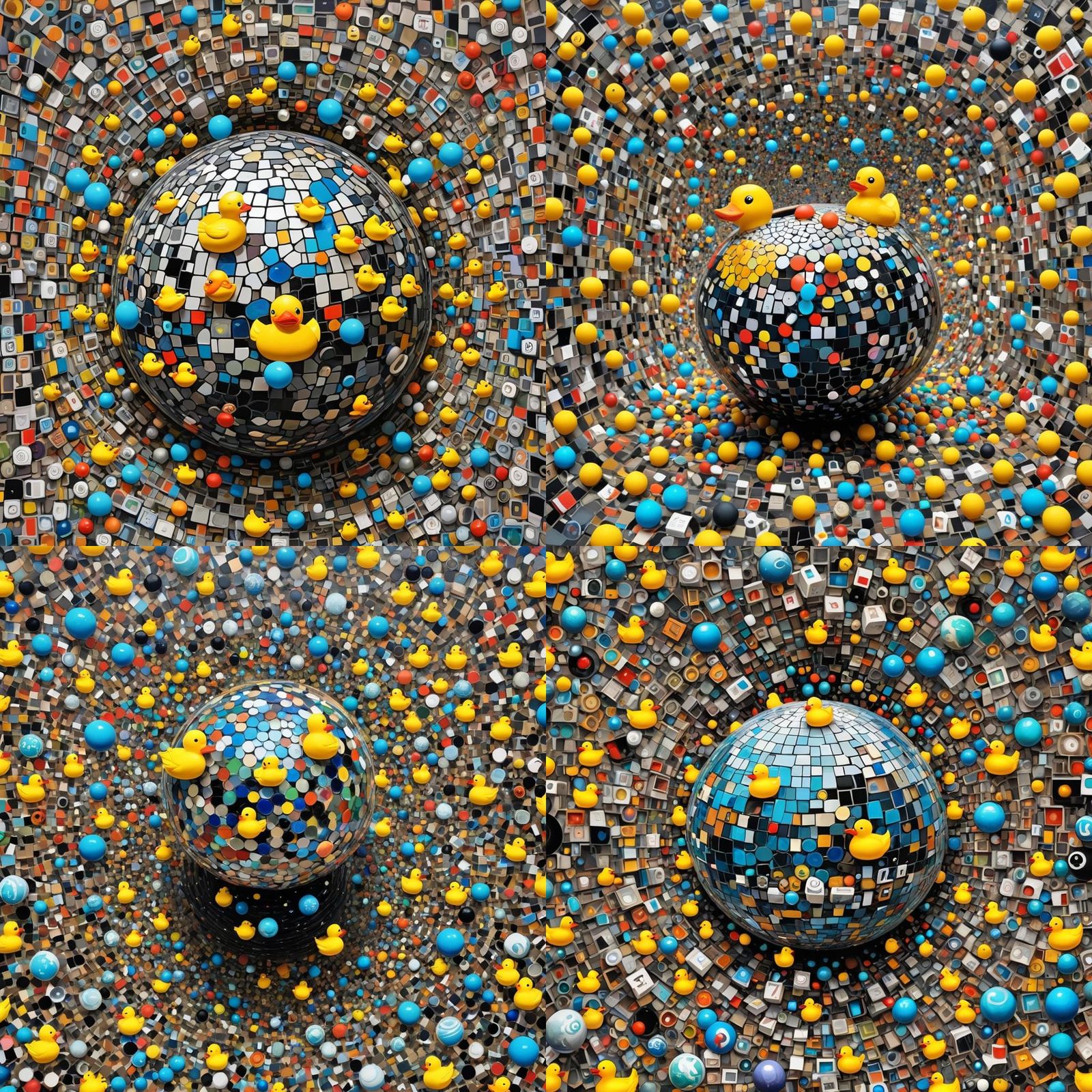 Dystopian Collage: Orb and Rubber Duck Statue