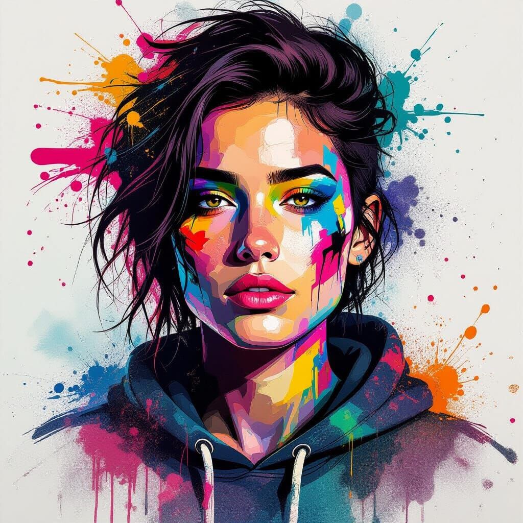 Datamoshed Portrait in Graffiti Art Style