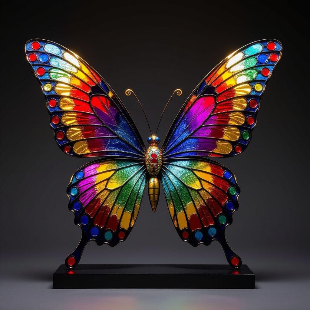 Dichroic Wing Sculpture on Dark Background