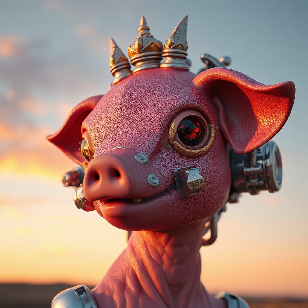 Cyborg Pig Deity in Cyberpunk Style