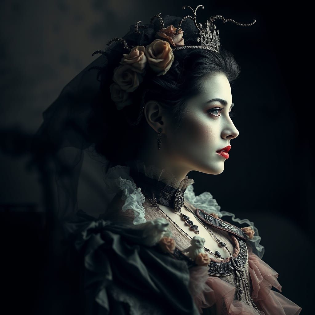 Gothic Queen in Victorian Dress, Chiaroscuro Portrait