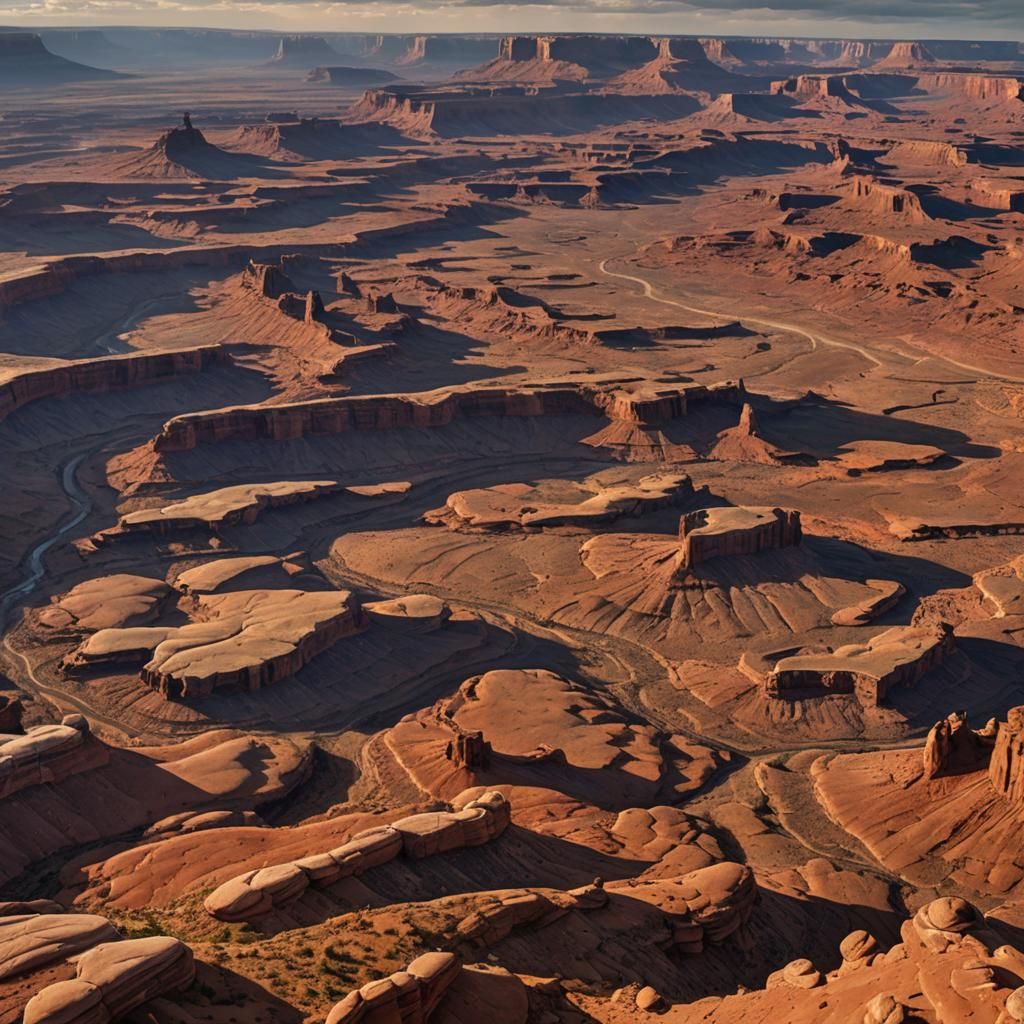 Panoramic Canyonlands Valley at Golden Hour