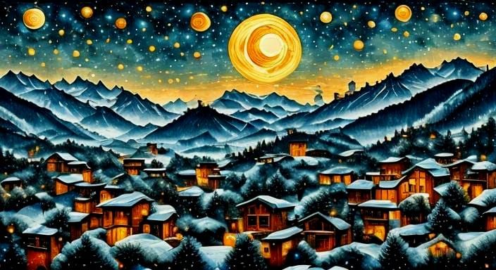 Surreal Cyberpunk Nighttime Christmas Scene with Santa Claus