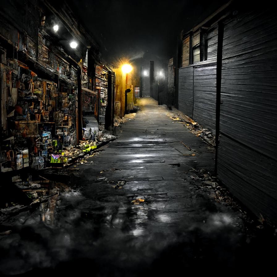 Creepy Hyperrealistic City Alleyway at Night