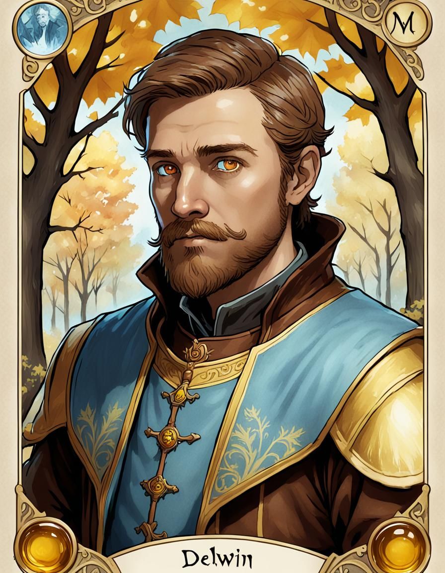 Tarot Card of a Brown-Haired Sorcerer