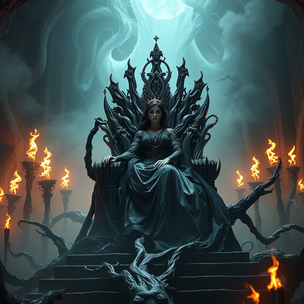 Gothic Queen of the Underworld in Majestic Dark Fantasy Cour...