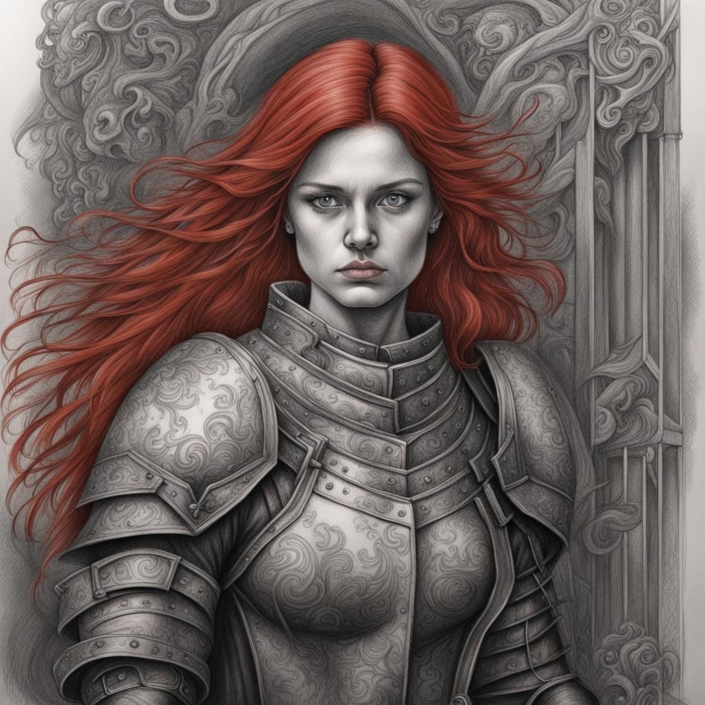 Red-Haired Knight in Time Burton Style