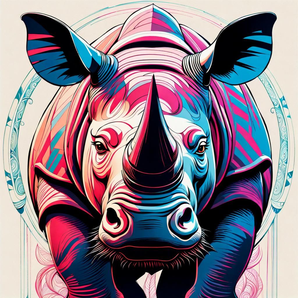 Striking Rhino Portrait with Luminous Colors