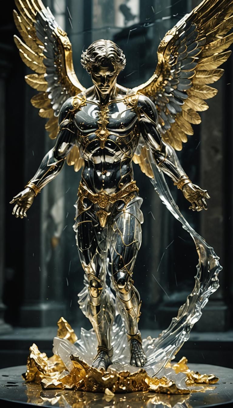 Glass Angel Statue Fighting for Life