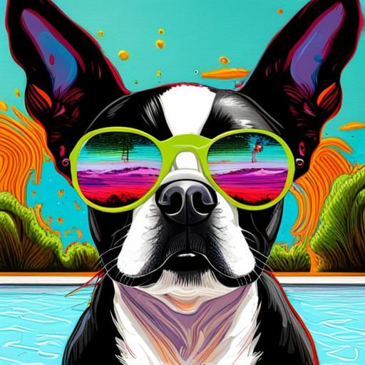 Boston Terrier in Sunglasses: Graffiti Art Style