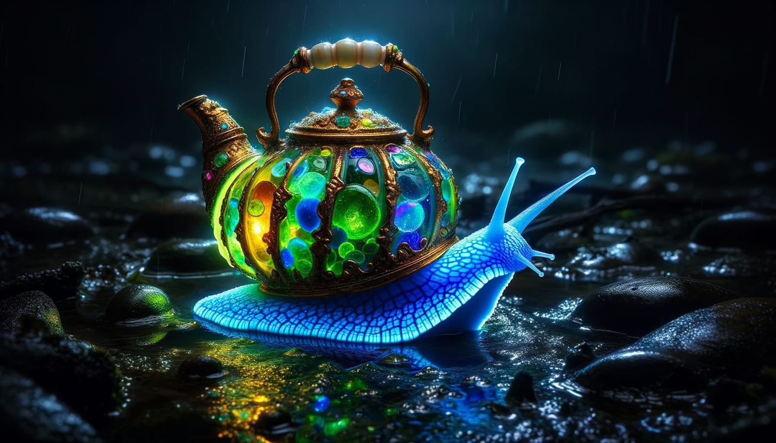 Bioluminescent Snail with Teakettle Shell