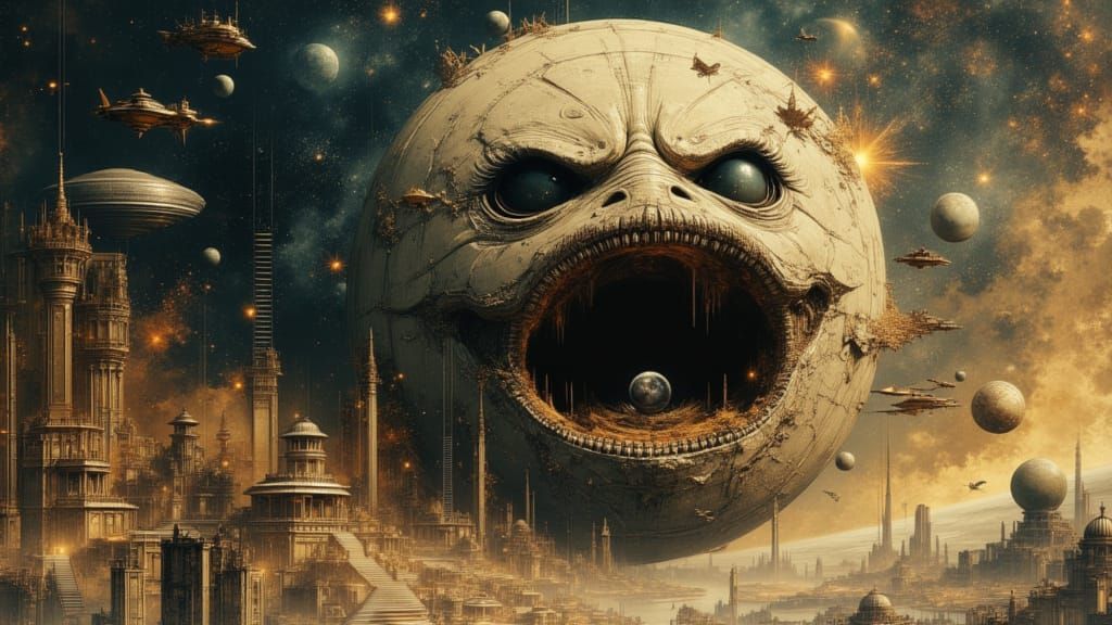 Giant Planet Devours Moon, Attacked by Spaceships